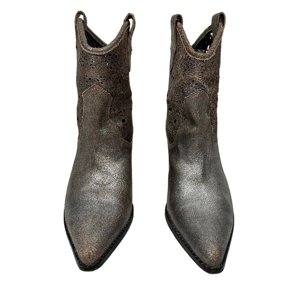 DONALD J. PLINER Bottie Short Metallic Brushed Suede Cowboy Boots - Picture 5 of 10